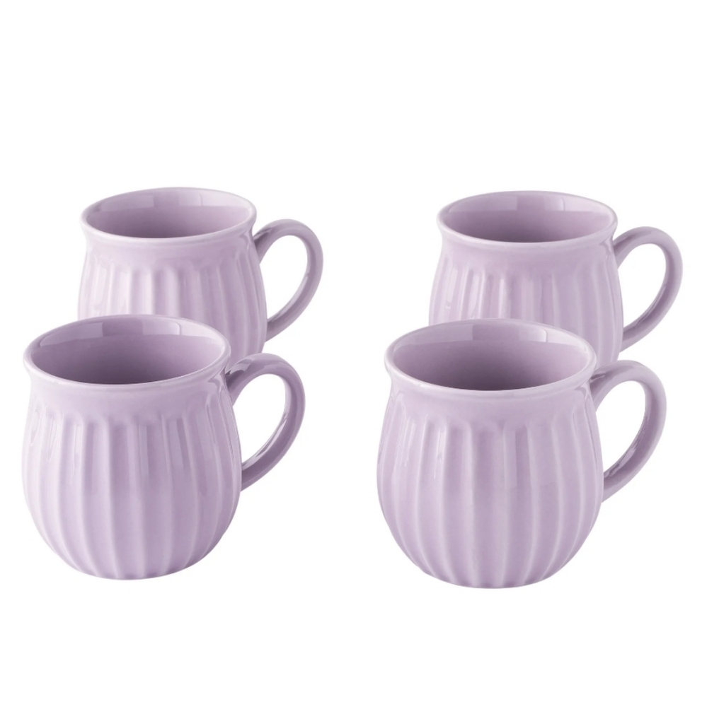 💕 The Pioneer Woman Colette Purple Ceramic Mugs Set Of 4 Elegant Dining